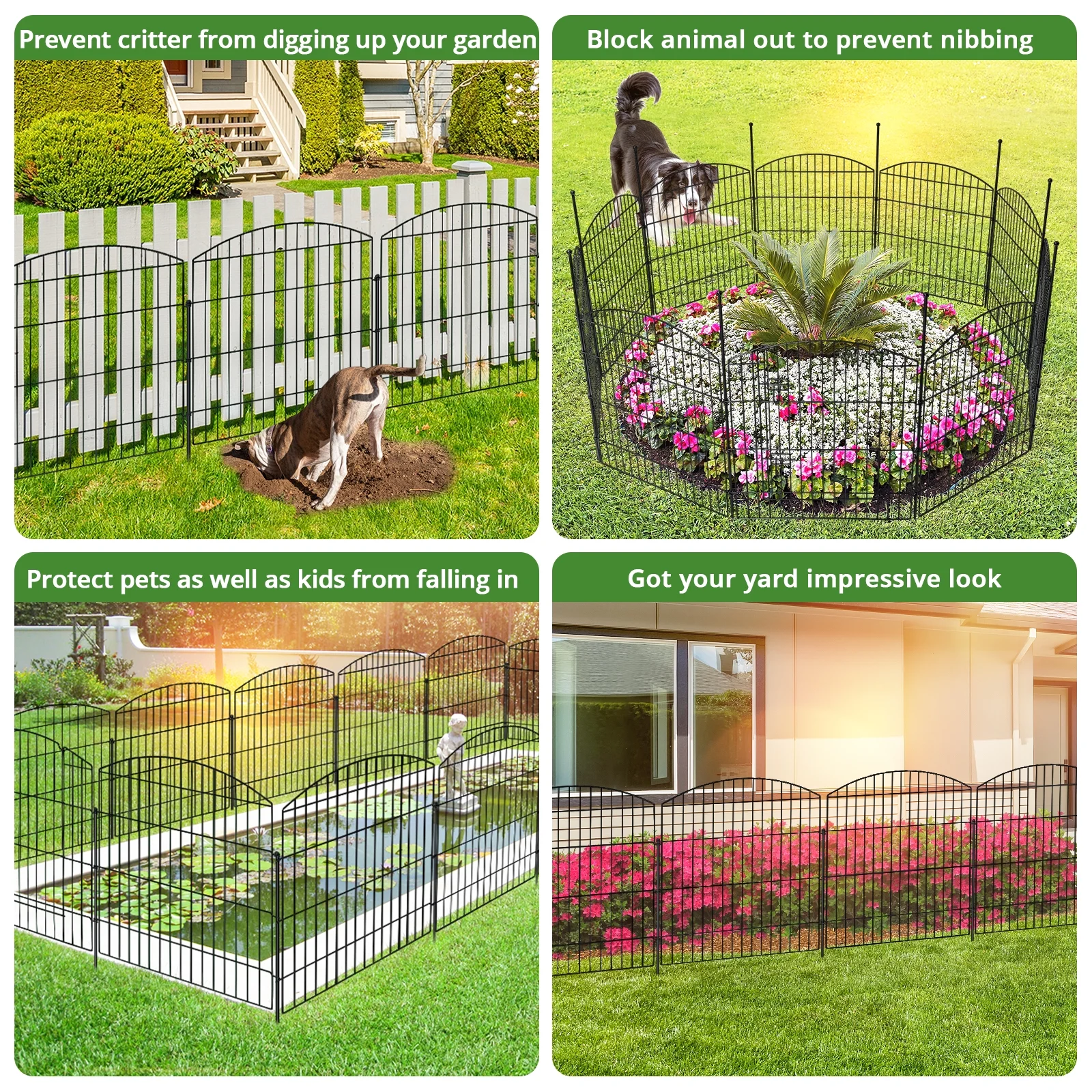 BSHAPPLUS® Garden Fence 10 Pack ,33in (H) x 24ft (L) Metal Fence,Rustproof Decorative Fence,Animal Wire Fence,Wrought Iron Fence, Outdoor Picket Fencing No-Dig for Yard, Lawn and Patio Borders