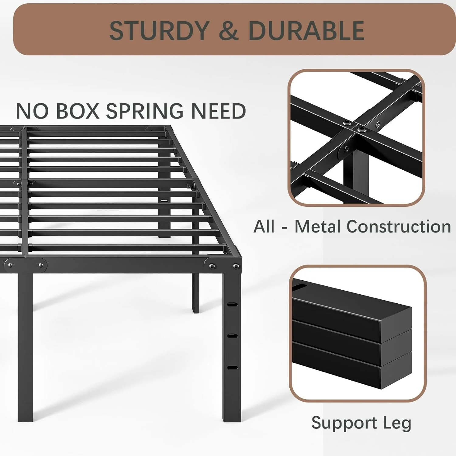 20 Inch King Bed Frame No Box Spring Needed, Heavy Duty Tall Metal Platform with Large Storage Space, Easy Assembly Strong Bearing Capacity, Noise Free
