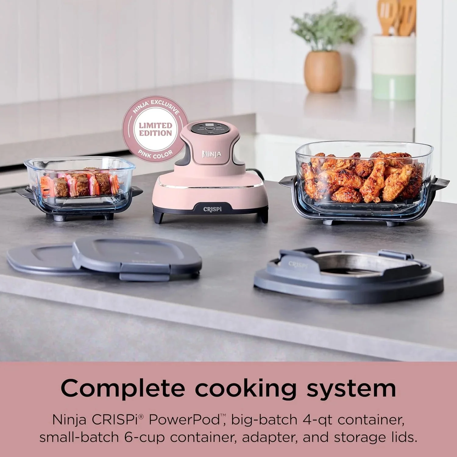 Ninja Crispi 4-in-1 Portable Glass Air Fryer Cooking System, 1500W, 4QT & 6-Cup TempWare Glass Containers with Storage Lids, Microwave, Freezer & Dishwasher Safe