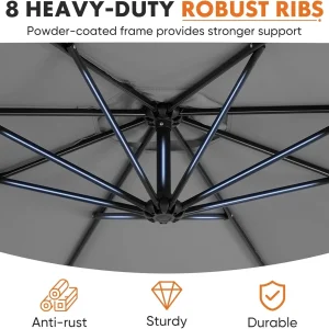 9.8FT Offset Patio Umbrella Hanging Cantilever Umbrella Outdoor Sun Shade with Easy Tilt Adjustment, 8 Ribs, UV Protection for Backyard, Lawn, Garden and Pool, Blue