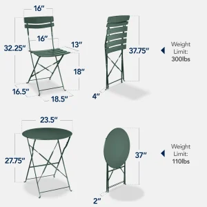 Best Choice Products 3-Piece Small Bistro Set, Folding Patio Furniture Set of 2 Chairs and Table - Black