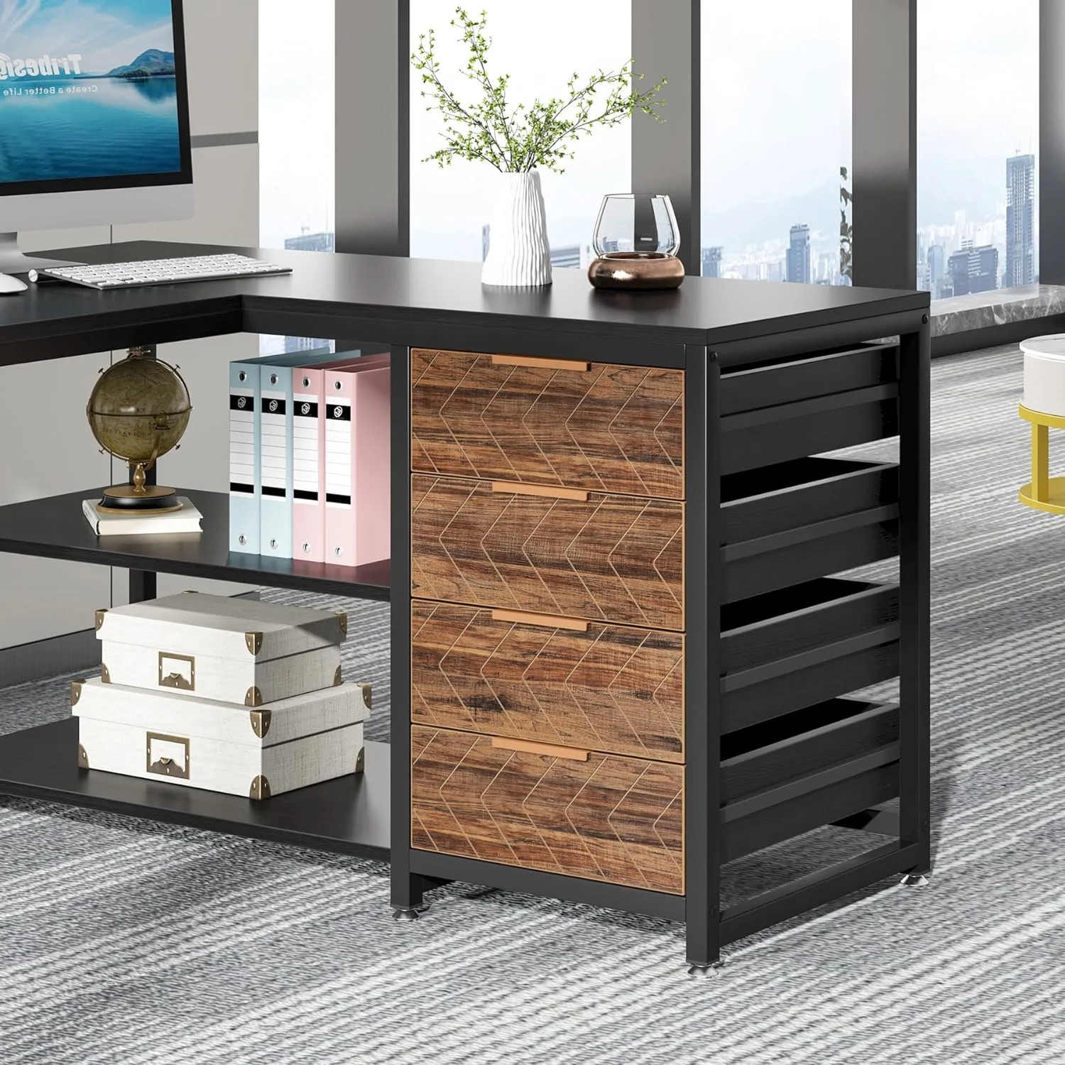 Tribesigns 59" L-Shaped Office Desk, Modern Reversible Computer Study Desk for Home Office, White