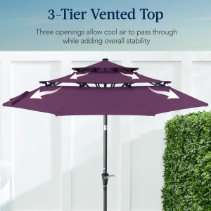 Best Choice Products 10ft 3-Tier Patio Umbrella, Market Sun Shade w/ Tilt Adjustment, Easy Crank - Red