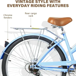 WEIZE Beach Cruiser Bike 26 inch Commuter Bicycle for Adult Men and Women 7-Speed/High-Carbon