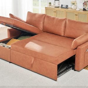 VanAcc Sofa Bed, Sleeper Sofa with Storage Chaise 2 in 1 Pull Out Couch Living Room