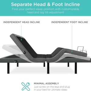 Best Choice Products Ergonomic Twin XL Size Adjustable Bed Frame, Electric Base w/Wireless Remote Control, Nightlight, Massager, 2 USB Ports