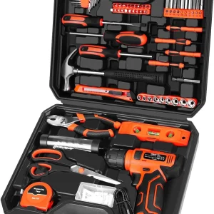 139-Piece Tool Set - Tool Kit with 8V Cordless Drill Driver in ToolBox Storage Case, General Household Drill Set for Home Repairs, Handyman, DIY Projects