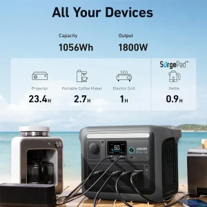 Portable Power Station 1800W (2400W Peak) Solar Generator 58 Minutes to Fully Charge