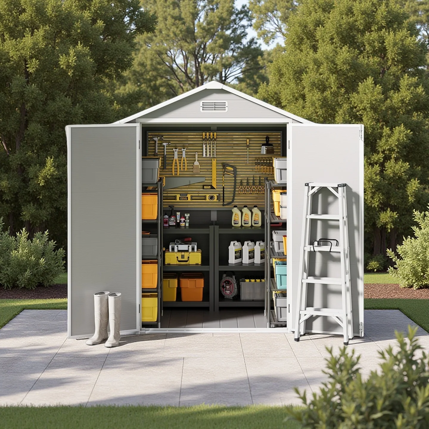 Asofer 6x4 FT Resin Storage Shed, Plastic Outdoor Shed with Floor-Side Window, Lockable Door for Backyard, Garden, Patio, Gray