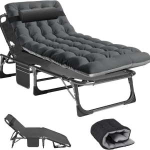 Slsy Folding Lounge Chair, 5-Position Adjustable Outdoor Reclining Chair, Folding Sleeping Bed Cot, Folding Chaise Lounge Chair for Pool Beach Patio Sunbathing