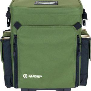 Elkton Outdoors Rolling Tackle Box with Wheels - Waterproof Rolling Fishing Backpack, 5 Removable Tackle Trays, 4 Rod Holders, Fishing Gifts for Men, Fish Tackle Bag, Roller Tackle Box