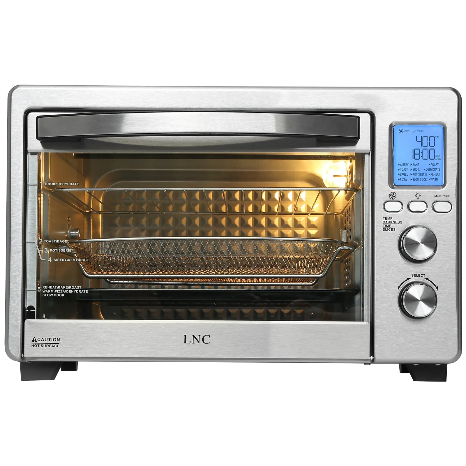 LNC Air Fryer Toaster Oven 12-in-1 Countertop Oven with Speedy Convection, Large 34 QT Capacity, 1750W, Stainless Steel - Black