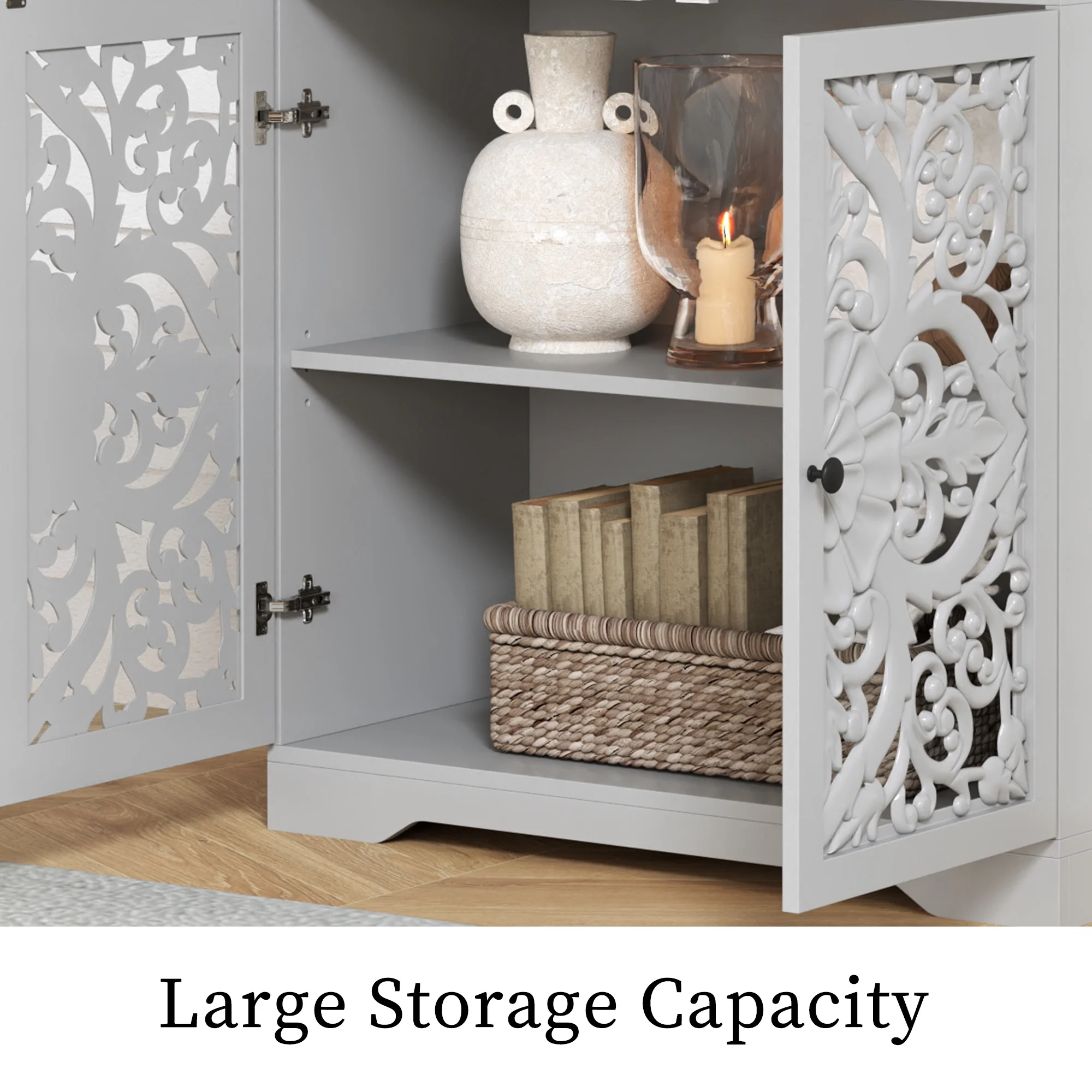 Accent Cabinet with Hollow Carved Door for Entryway Hallway, Blue Sideboard Buffet Cabinet, Storage Cabinet for Living Room
