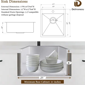 17 Inch Bar Sink Drop In -C Small Kitchen Sink, Modern 18 Gauge Stainless Steel sink with Brushed Finish, 17"x19"x6" Single Bowl kitchen Sinks for RV, Prep, and Outdoor Use