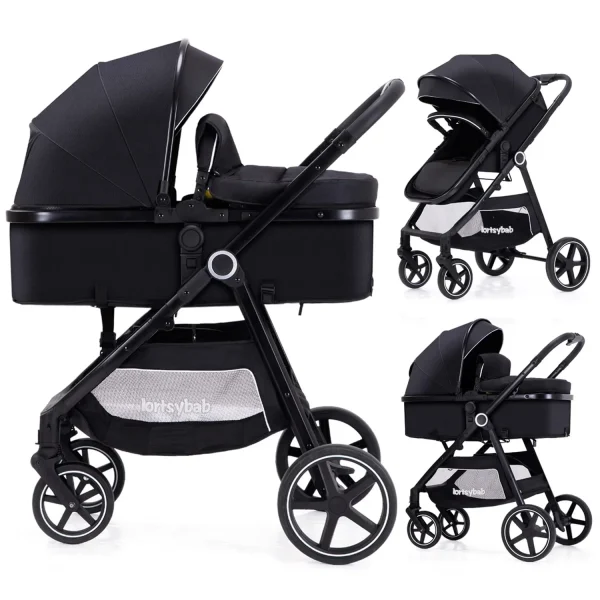 Lortsybab 2-in-1 Baby Stroller Folding Infant Newborn Pram Stroller with Reversible Seat