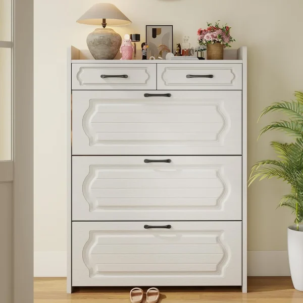 Shoe Cabinet with 3 Large Flip Drawers & 2 Storage Drawers, Narrow Shoe Organizer Cabinet Fits