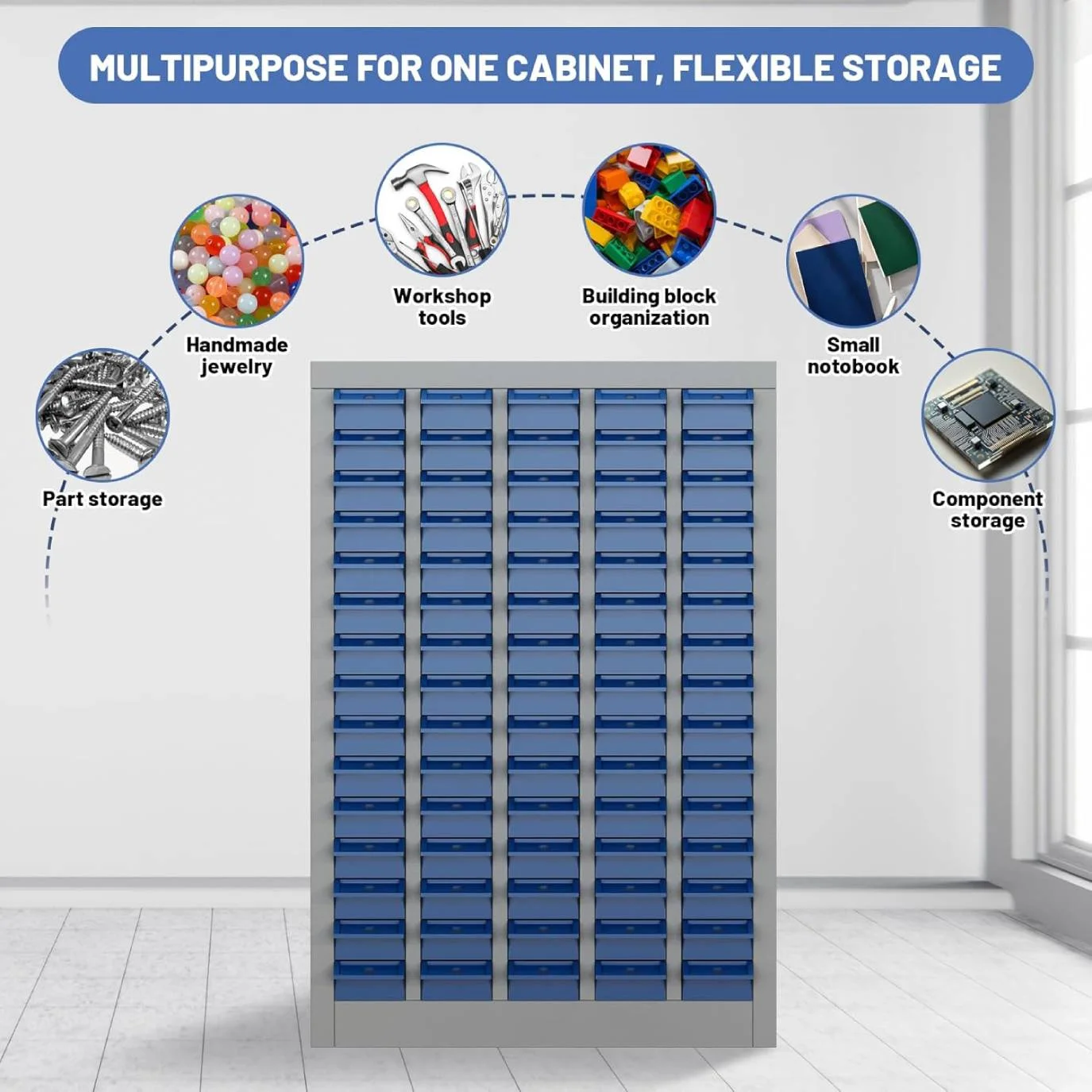 Reykilor 100 Drawers Small Parts Cabinet Bolt and Nut Tool Storage Cabinet Hardware Organizer Electronic Component Sorting Storage