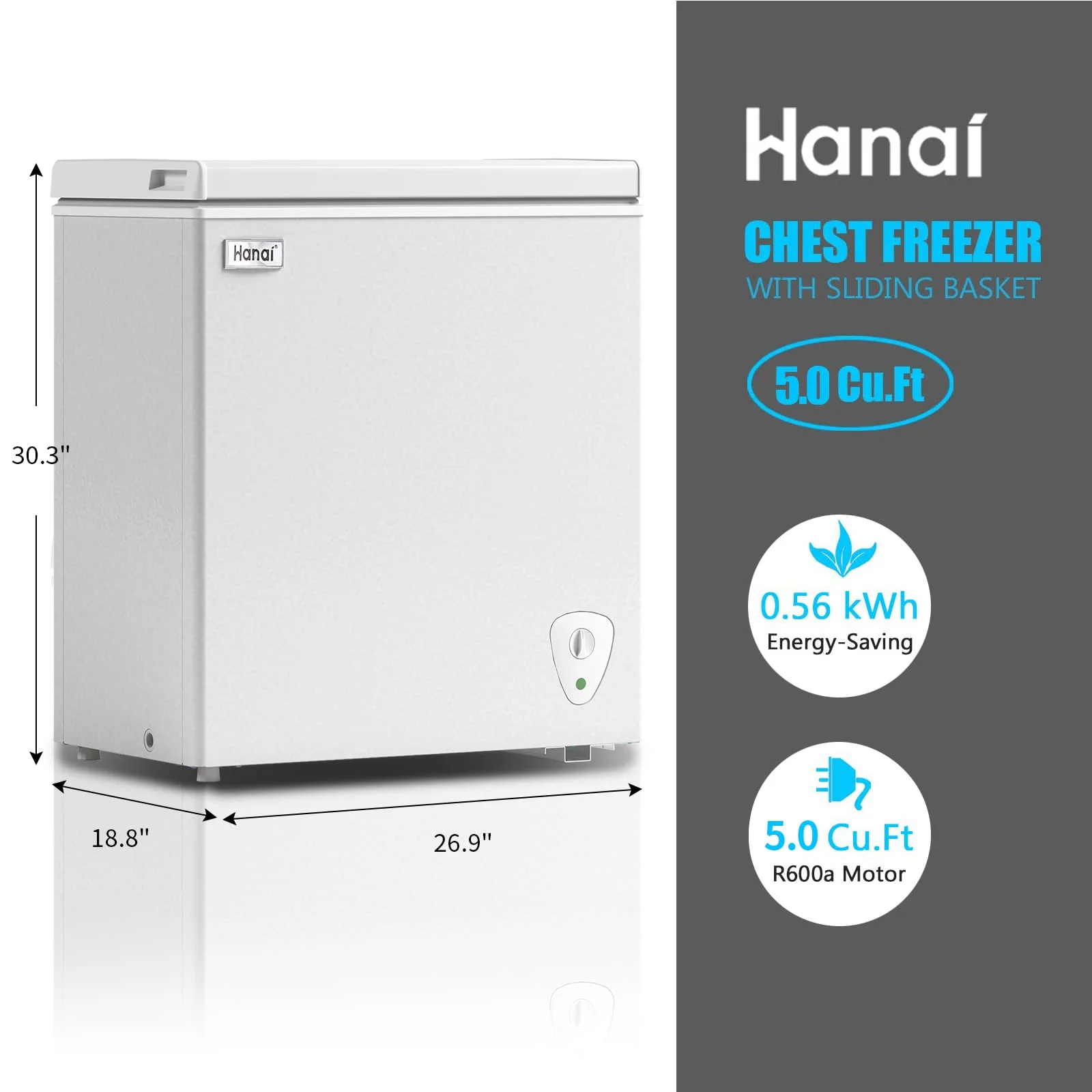 5.0 Cubic Chest Freezer - Compact Deep Freezer with Top Open Door and Removable Storage Basket, 7 Gears Temperature Control, Energy Saving, for Office Dorm or Apartment