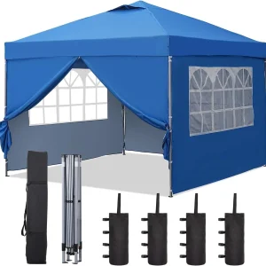GDY 10x10 Pop Up Canopy Tent, Outdoor Canopy Tent, Patio Tent,Commercial Instant Gazebos,4 Sidewalls, Portable Shelter Canopies, with 4 sandbags, Blue.
