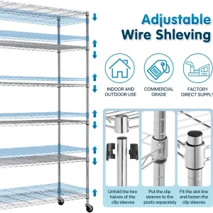 6 Tier Wire Shelving Unit Metal Storage Shelves w/Wheels, 350 Capacity Per Shelf, Heavy Duty Steel Garage Shelf, 48" L X 18" W X 82" H Pantry Kitchen Closet Racks