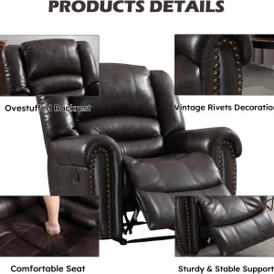 CANMOV Leather Recliner Chair, Classic and Traditional Manual Recliner Chair with Comfortable Arms and Back Single Sofa for Living Room, Nut Brown