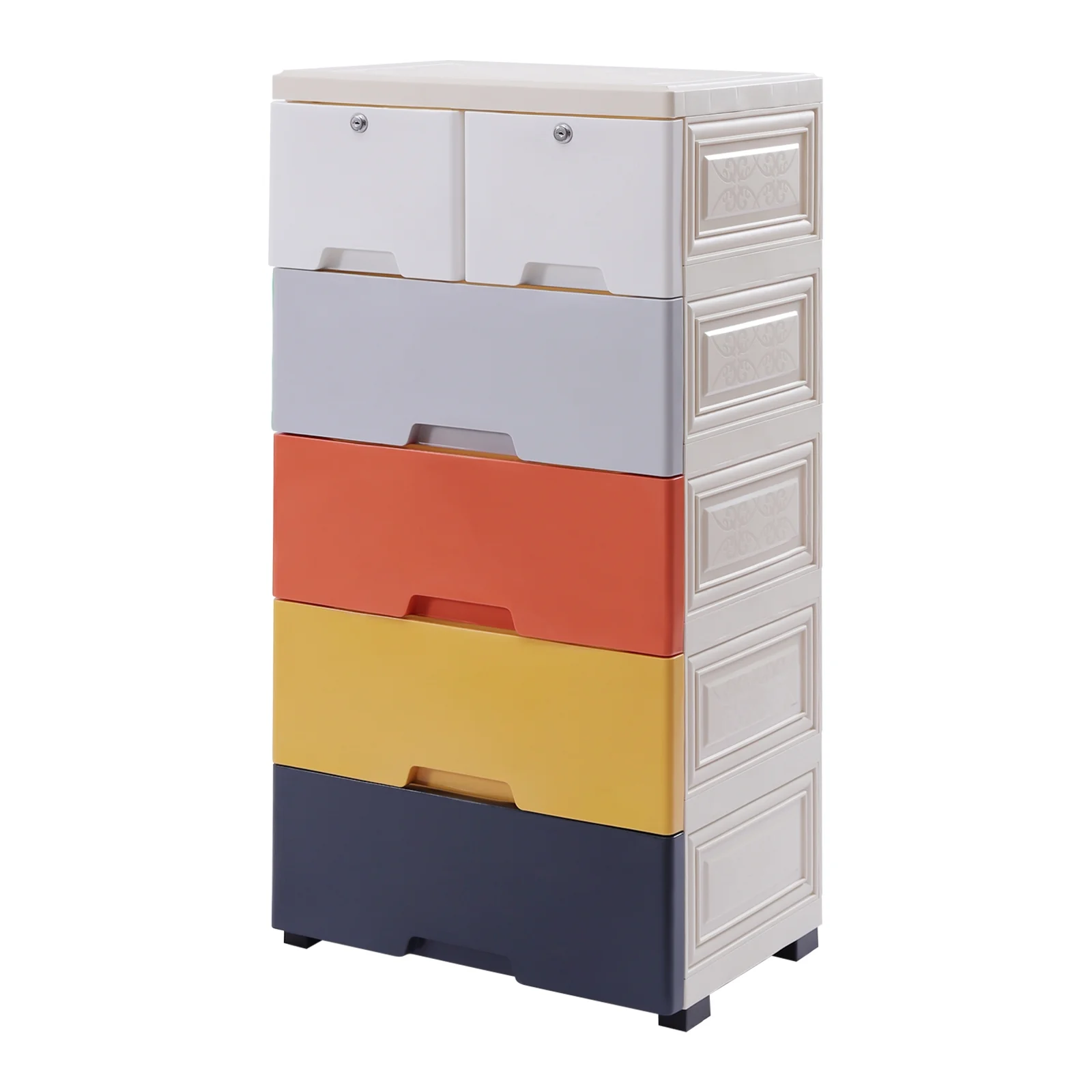 Peakora Multi-color Storage Cabinet with 6 Drawers, Closet Drawers with Two Drawers with Locks, Tall Dresser Organizer for Clothes, Playroom, Bedroom Furniture