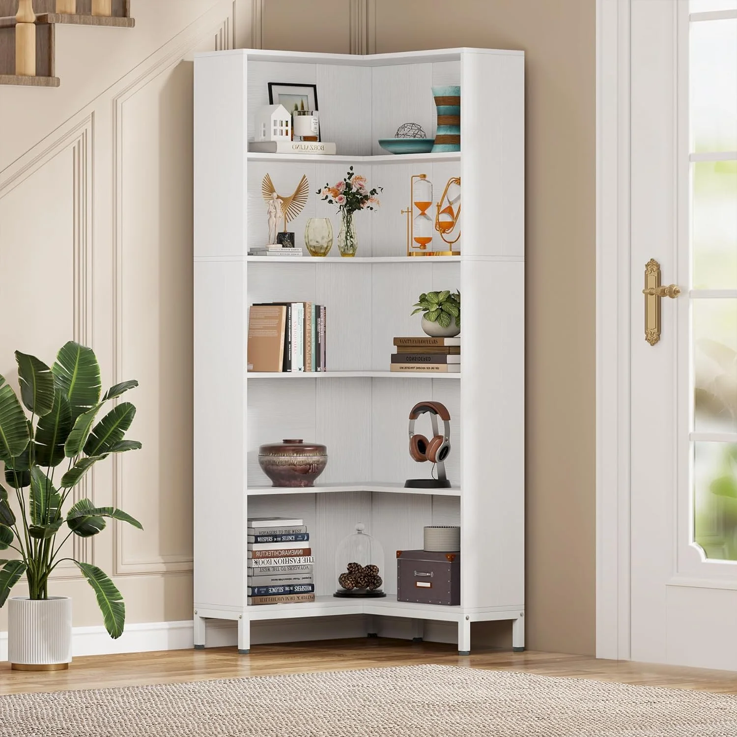 Tribesigns 71" L-Shaped Bookcase, 6-Tier Corner Bookshelf, Industrial Storage Display Rack, Grey