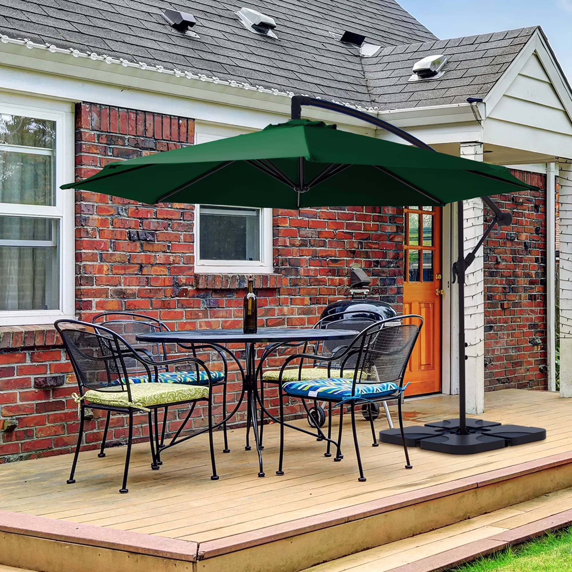JUSTLET 10ft Heavy Duty Patio Hanging Offset Cantilever Patio Umbrella W/ 4-Piece Base Included Included, Beige