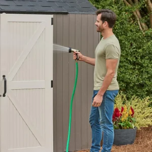 Rubbermaid Resin Outdoor Storage Shed With Floor Weather Resistant Gray Organization for Home
