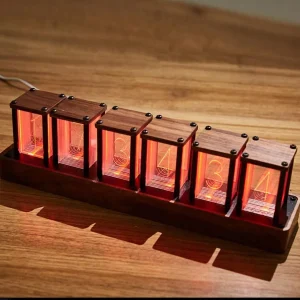 Nixie Tube Clock Electronic LED Glow mulation Retro Modern Wooden Alarm Clock USB Powered Home Decoration Gift