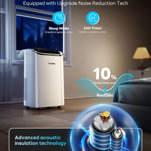 14,000 BTU Portable Air Conditioner Cools Up to 700 Sq.Ft, Auto-Evaporation Low Noise Portable AC Unit with Remote Control Fits for Large Room, Office, Garage,White