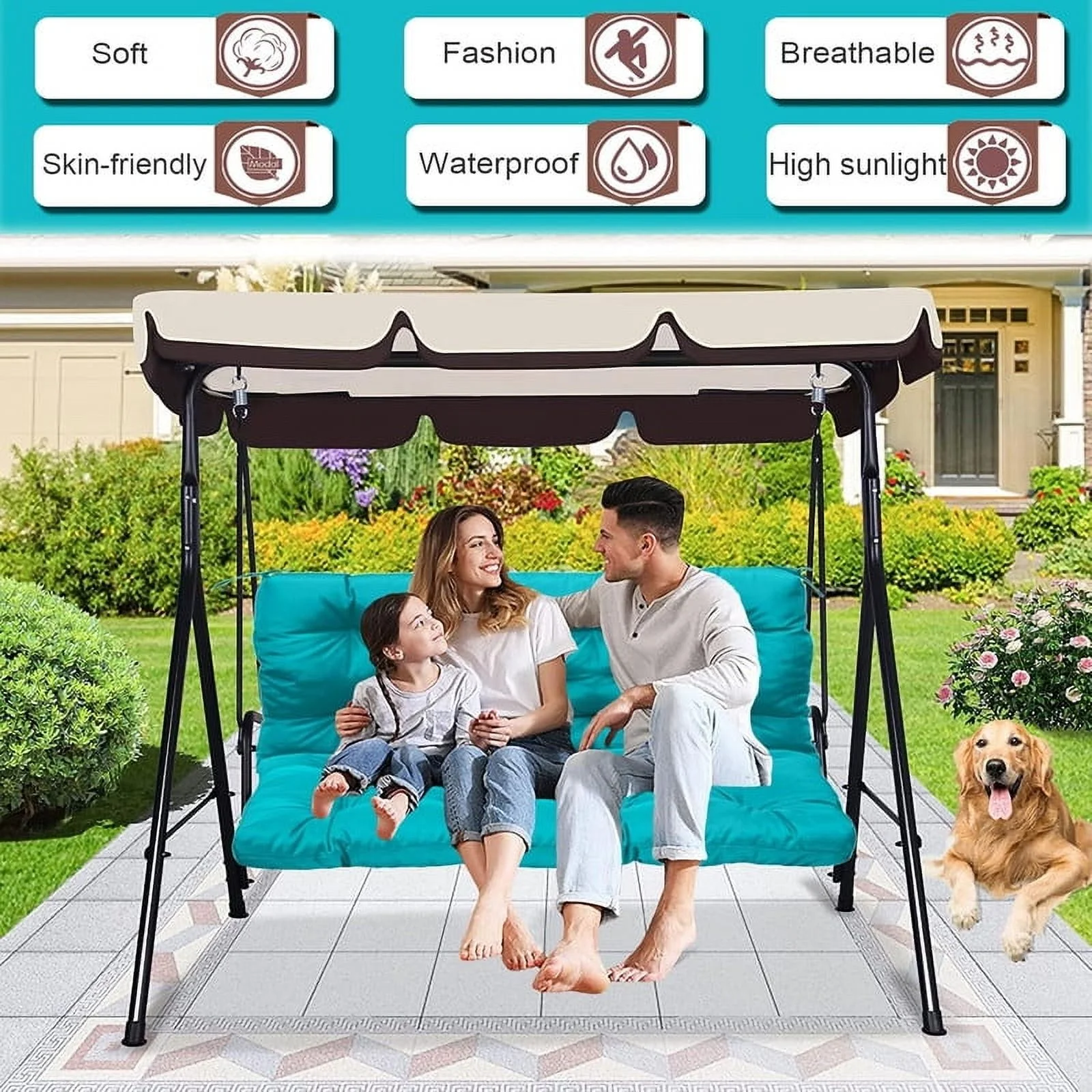 Replacement Cushions for Swing, Waterproof Porch Swing Cushion, 2-3 Seat Outdoor Bench Cushion with Backrest for Patio Furniture Garden Porch Loveseat Glider Pad (Sky Blue 70*40in)