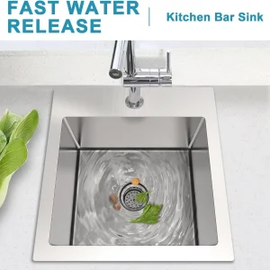 15 x 15 Inch Black Drop In Kitchen Bar Sink, Small Kitchen Sink Single Bowl Topmount Bar Prep Sink 18 Gauge Stainless Steel Bar Sink with Grid and Basket Strainer