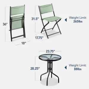 Best Choice Products 3-Piece Patio Bistro Dining Furniture Set w/ Glass Tabletop, Folding Chairs - Gray