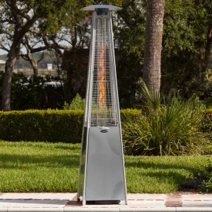Fire Sense Pyramid Flame Patio outdoor propane Heater Tower with Wheels Coronado Brushed Bronze
