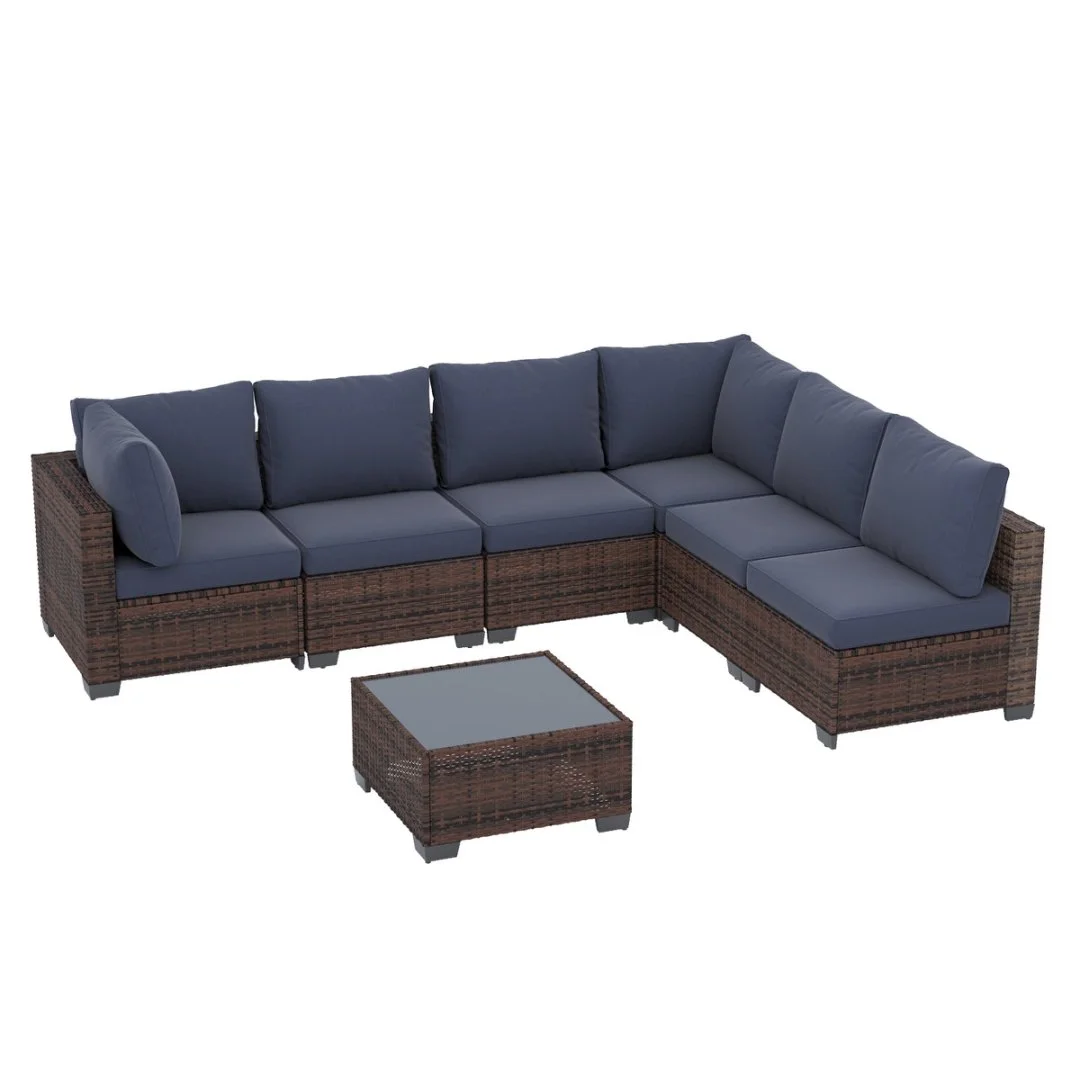 Ainfox 7 Pcs Outdoor Patio Furniture Sofa Set on Sale, Grey Rattan Grey Cushion