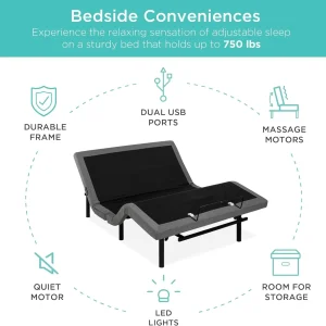 Best Choice Products Ergonomic Twin XL Size Adjustable Bed Frame, Electric Base w/Wireless Remote Control, Nightlight, Massager, 2 USB Ports