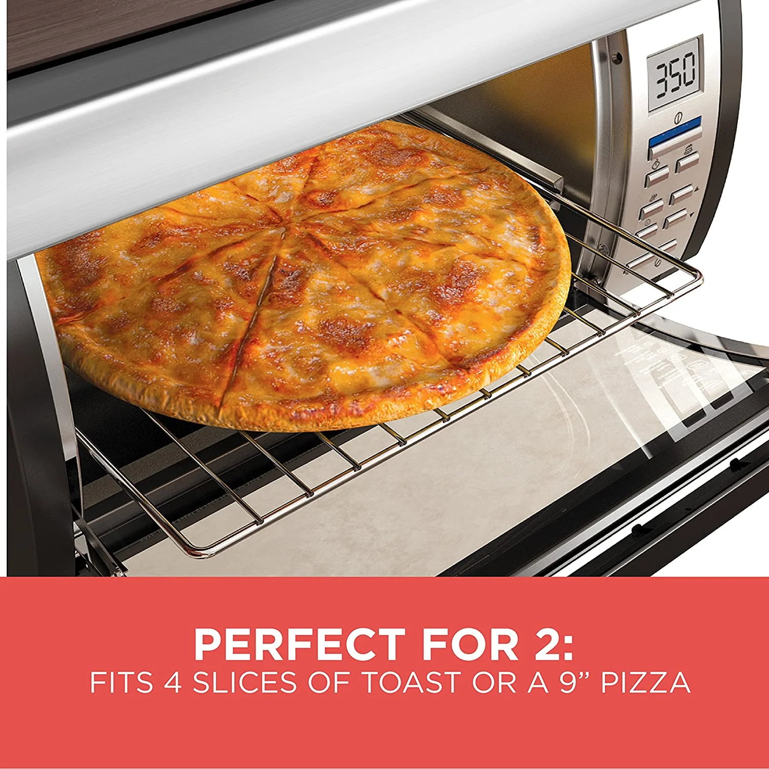 BLACK+DECKER SpaceMaker Under-Counter Toaster Oven, Digital Controls, Black/Stainless Steel, Fits 9" Pizza, TROS1000D