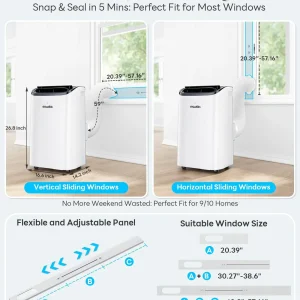 14,000 BTU Portable Air Conditioner Cools Up to 700 Sq.Ft, Auto-Evaporation Low Noise Portable AC Unit with Remote Control Fits for Large Room, Office, Garage,White