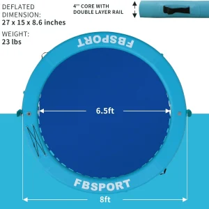 Inflatable Dock Floating Platform 8ft Inflatable Water Hammock Floating Deck for Lake W/Cupholder Round Floating Ring Float Ring Pool Float Raft Lounger Island Platform Pad