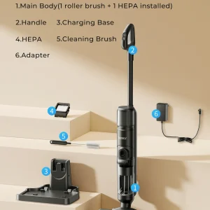 Laresar M3 Cordless Wet Dry Vacuum Mop, 55Min Multi-Surface Cordless Floor Washer 3 in 1 Self-Cleaning Vacuum Mop Hard Floor Cleaners