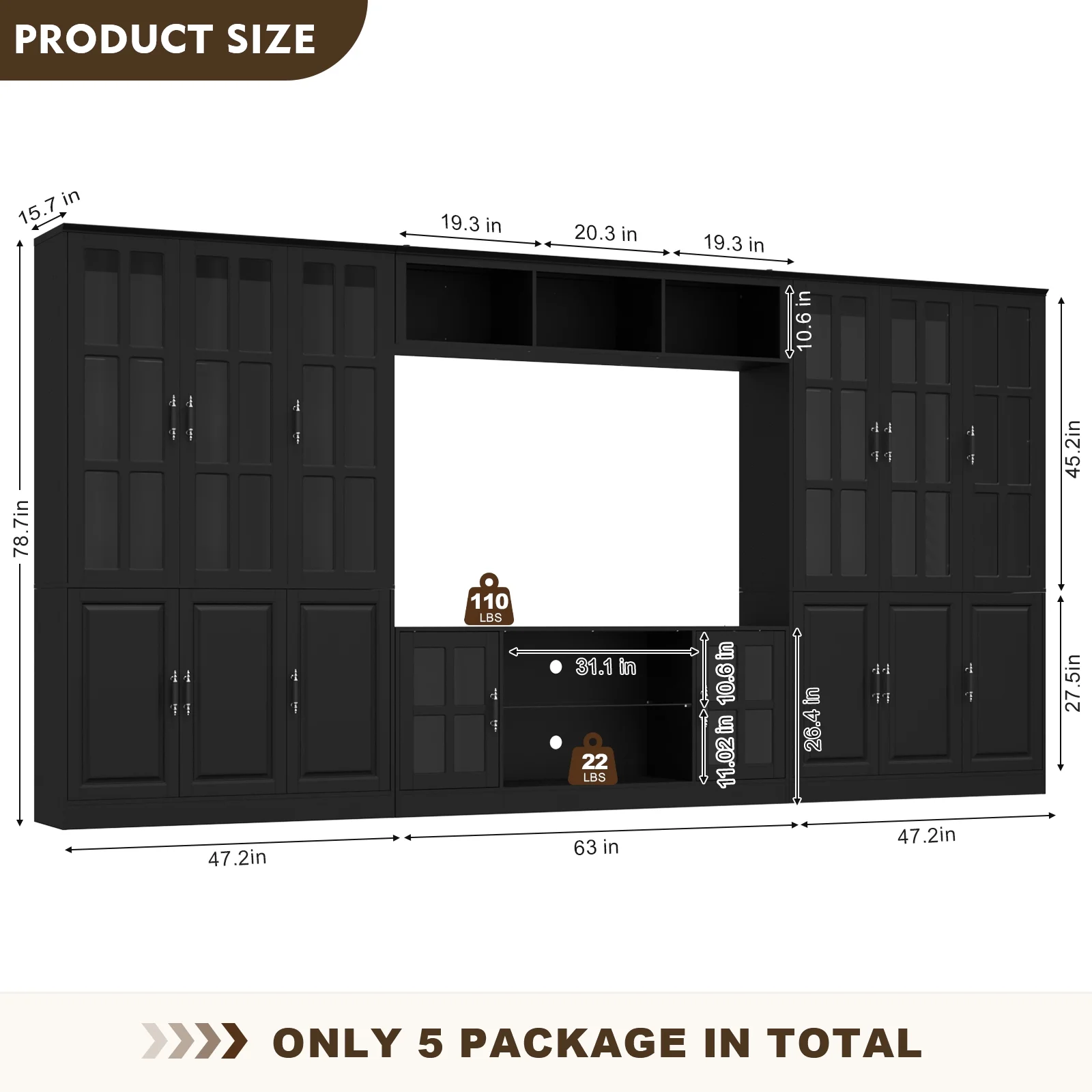 MEISSALIVVE 4-Piece Wall Unit TV Stand with Storage & LED Lights for TVs up to 75", Modern Entertainment Center with Bookshelves & 8-Door Pantry Cabinet, Gray