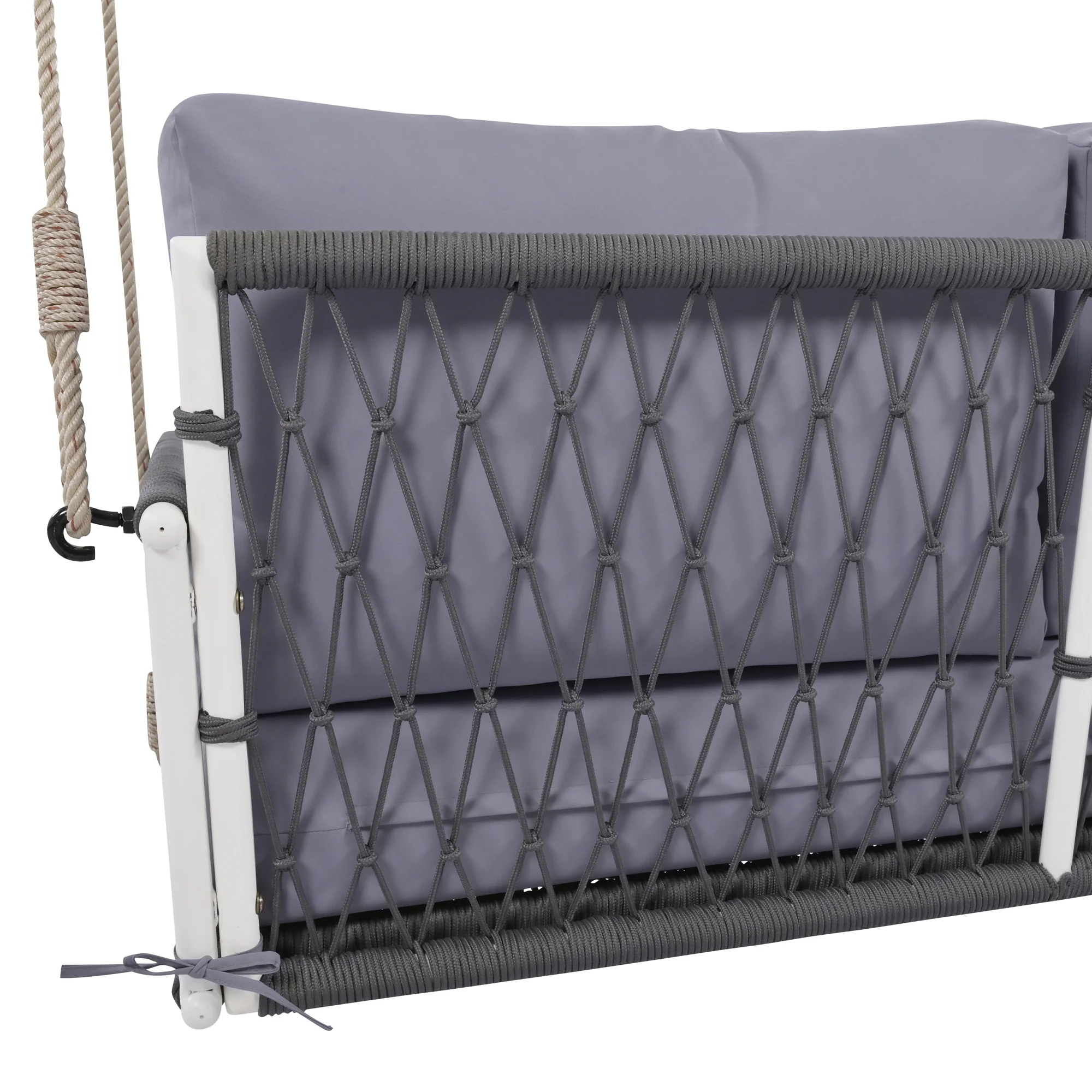 Harper & Bright Designs PE Ratten Porch Swing Chair, 2-Seater Hanging Swing Bench with Chains, All Weather Design Patio Furniture Swing for Backyard Garden Poolside, Grey and White