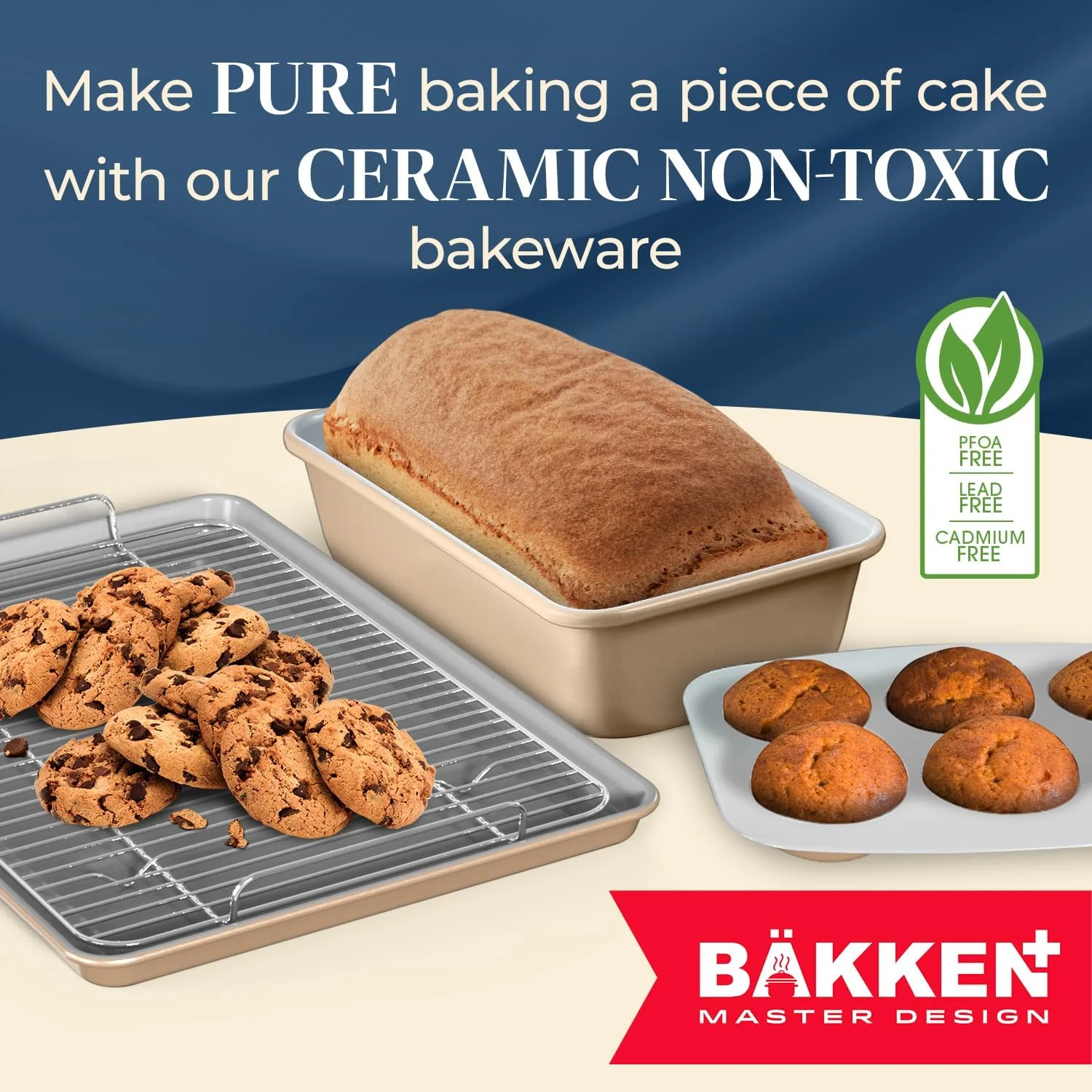 8-Piece Stackable Bakeware Set - Aluminized Steel with Ceramic Non-Stick Coating, Healthy Baking, Ergonomic Handles, Cooling Rack, Non-Toxic, Oven-Safe, Durable Quality