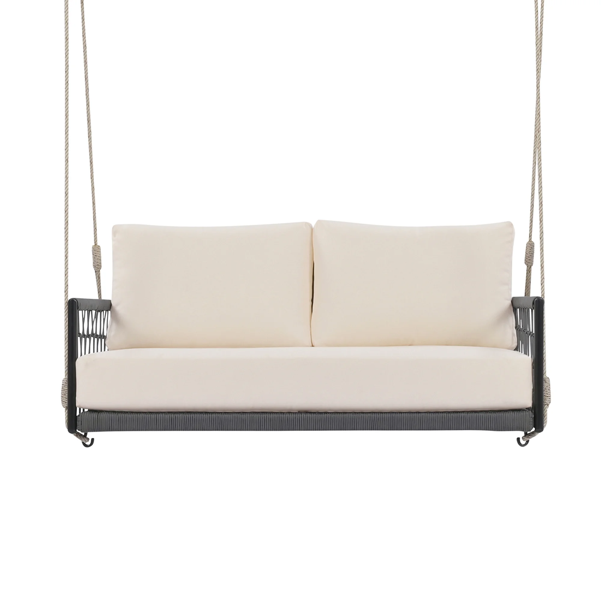Harper & Bright Designs PE Ratten Porch Swing Chair, 2-Seater Hanging Swing Bench with Chains, All Weather Design Patio Furniture Swing for Backyard Garden Poolside, Grey and White