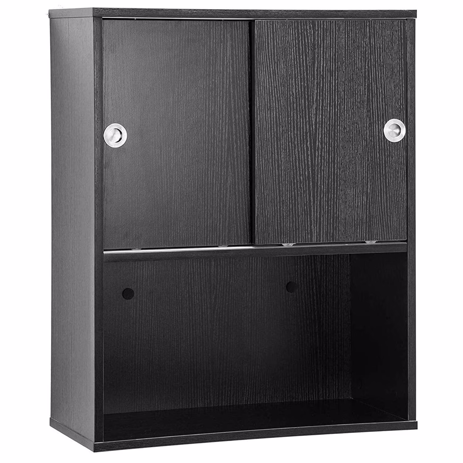 BarberPub Wall Mounted Bathroom Storage Cabinet with Sliding Door and Shelf, Salon Storage Equipment, 30"(H)x 23.6"(W), Black