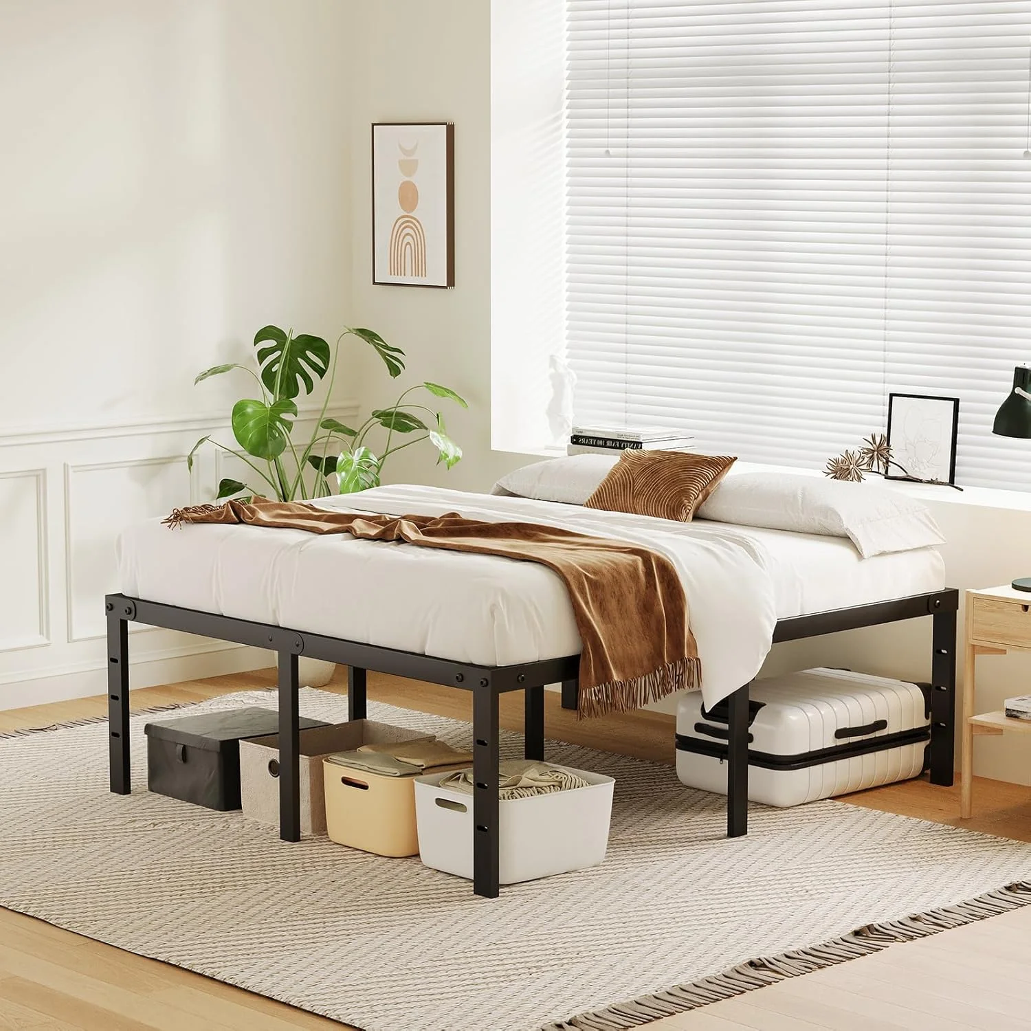 20 Inch King Bed Frame No Box Spring Needed, Heavy Duty Tall Metal Platform with Large Storage Space, Easy Assembly Strong Bearing Capacity, Noise Free