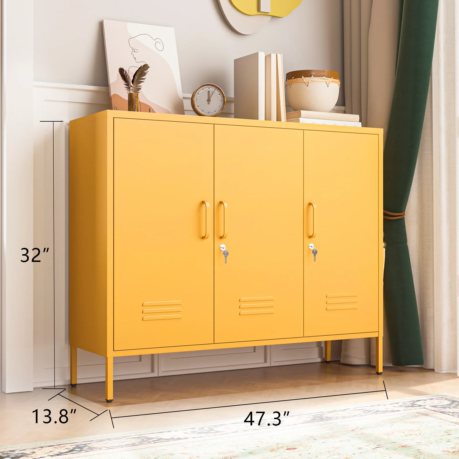 33 Inch Glass And Metal Storage Cabinet Adjustable Shelves 2 Door Lockable Lockers 3 Layer Multipurpose Lockers Laundry Room Or Utility Room Cabinet Home Purple Size- 33"H X 29.5"W X 13.8"D