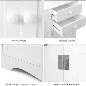 Homfa Kitchen Storage Cabinet, White Buffet Server Cupboard, Floor Sideboard Cabinet with 3 Doors and 2 Drawers for Living Room