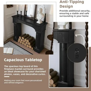 EPICOZY 43.3" Fireplace Mantel, Freestanding Fireplace Surround with Leg for Electric Fireplaces, MDF Mantel Surround with Shelf for Living Room with Decorative Pattern, Anti-Tipping & Waterproof
